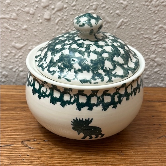 Folk Craft Moose Country by Tienshan Sugar Bowl - Green and White - Picture 1 of 8